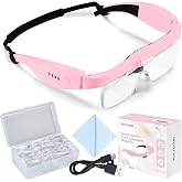 YOCTOSUN Magnifying Glasses with Light,0.75X-4.0X Magnifying Headset | 3 LED Lights,Detachable 5 Lenses,Rechargeable Magnify Glasses, Hands Free Headband Magnifier for Close Work Hobby Crafts