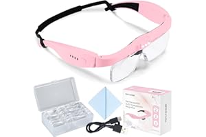 YOCTOSUN Magnifying Glasses with Light, Rechargeable Magnifying Headset with 5 Detachable Lenses 0.75X-4.0X and 3 LED Lights, Hands Free Headband Magnifier for Close Work Hobby Crafts Jewelry