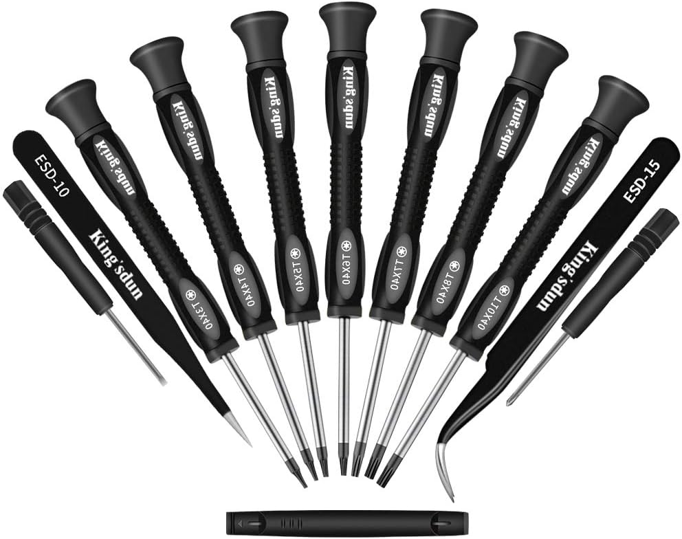 Kingsdun 12 in 1 Torx Screwdriver Sets with T3 T4 T5 T6 T7 T8 T10 Magnetic Screwdrivers Precision Torx Repair Kit, ESD Tweezers & Philip Slotted Magnetic Screwdrivers for Phone/Mac/Computer/Xbox/PS4: Industrial & Scientific