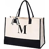 Salt Earth 100% Cotton Personalized Everyday Canvas Initial Tote Bag for Women, Monogrammed Large Utility Bag for Beach