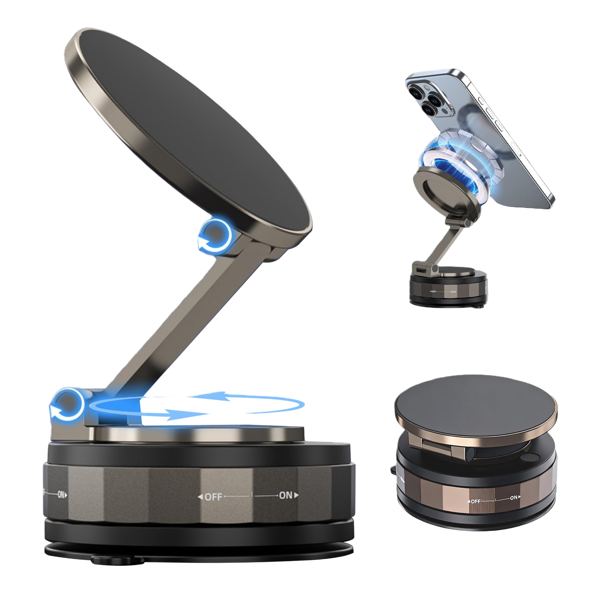 Briteroh Car Phone Holder for Magsafe [180+LBS Suction & 3800gf Magnetic] 360° Rotatable Adjustable Car Phone Mount with Vacuum Suction Cup, Car Phone Holders for Your Car for iPhone Series & Android