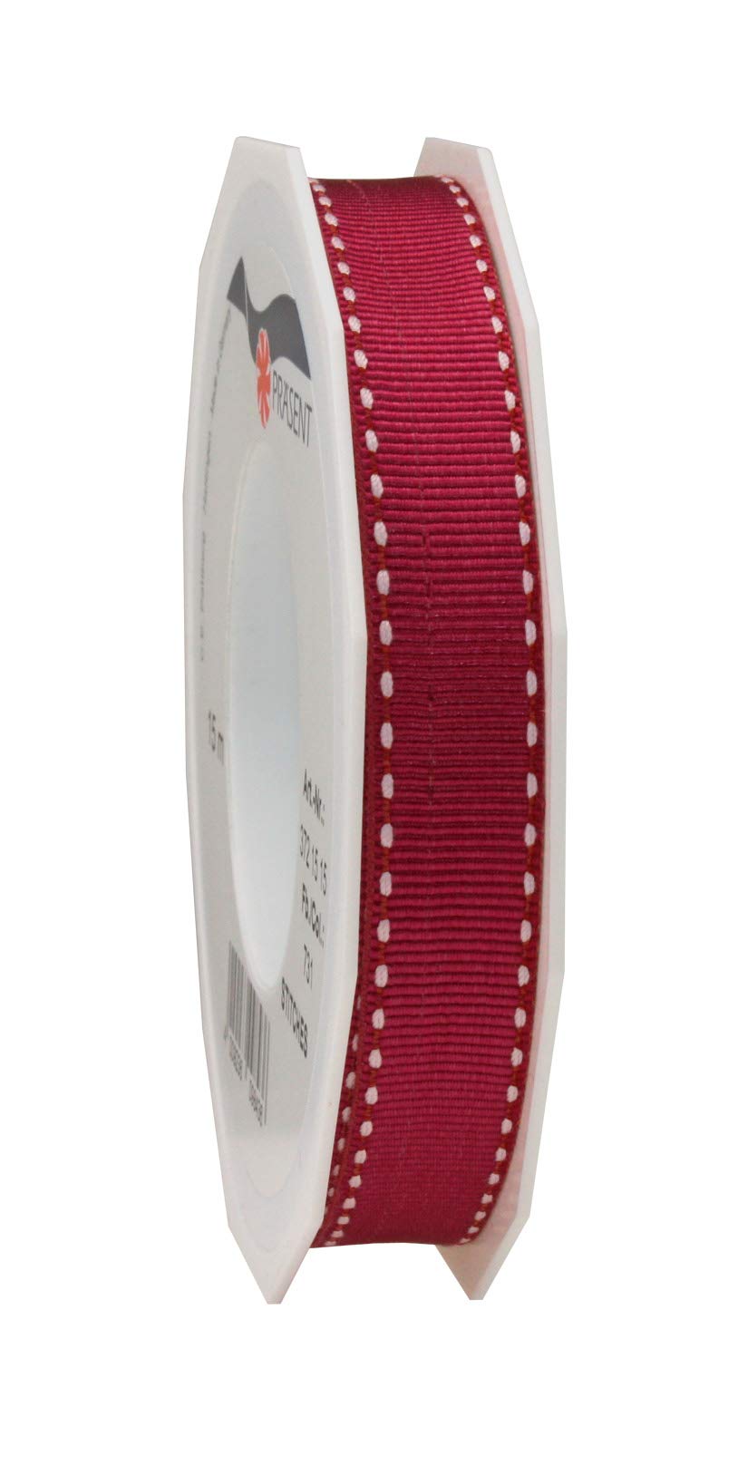 Präsent - Stitches Gross Grain Ribbon Bordeaux 15 mm Width, 15 m Length — image 1