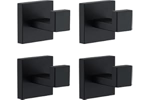 Towel Hooks for Bathrooms, Matte Black Towel Hook for Kitchen Bathroom, SUS304 Stainless Steel Coat Hook, Square Heavy Duty H