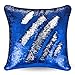 URSKYTOUS Reversible Sequin Pillow Case Decorative Mermaid Pillow Cover Color Changing Cushion Throw Pillowcase 16” x 16”,Dark Blue and Silver