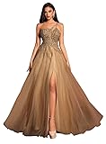 Elegant A Line Champagne Prom Dresses Long with