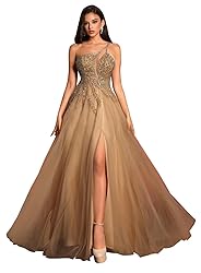 Women‘s Champagne A Line Prom Dresses Formal Long