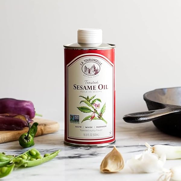LA TOURANGELLE, TOASTED SESAME OIL, GREAT FOR COOKING, ADD TO NOODLES, STIR-FRY, VEGETABLES, VINAIGRETTES, AND MARINADES, 8.45 FL OZ