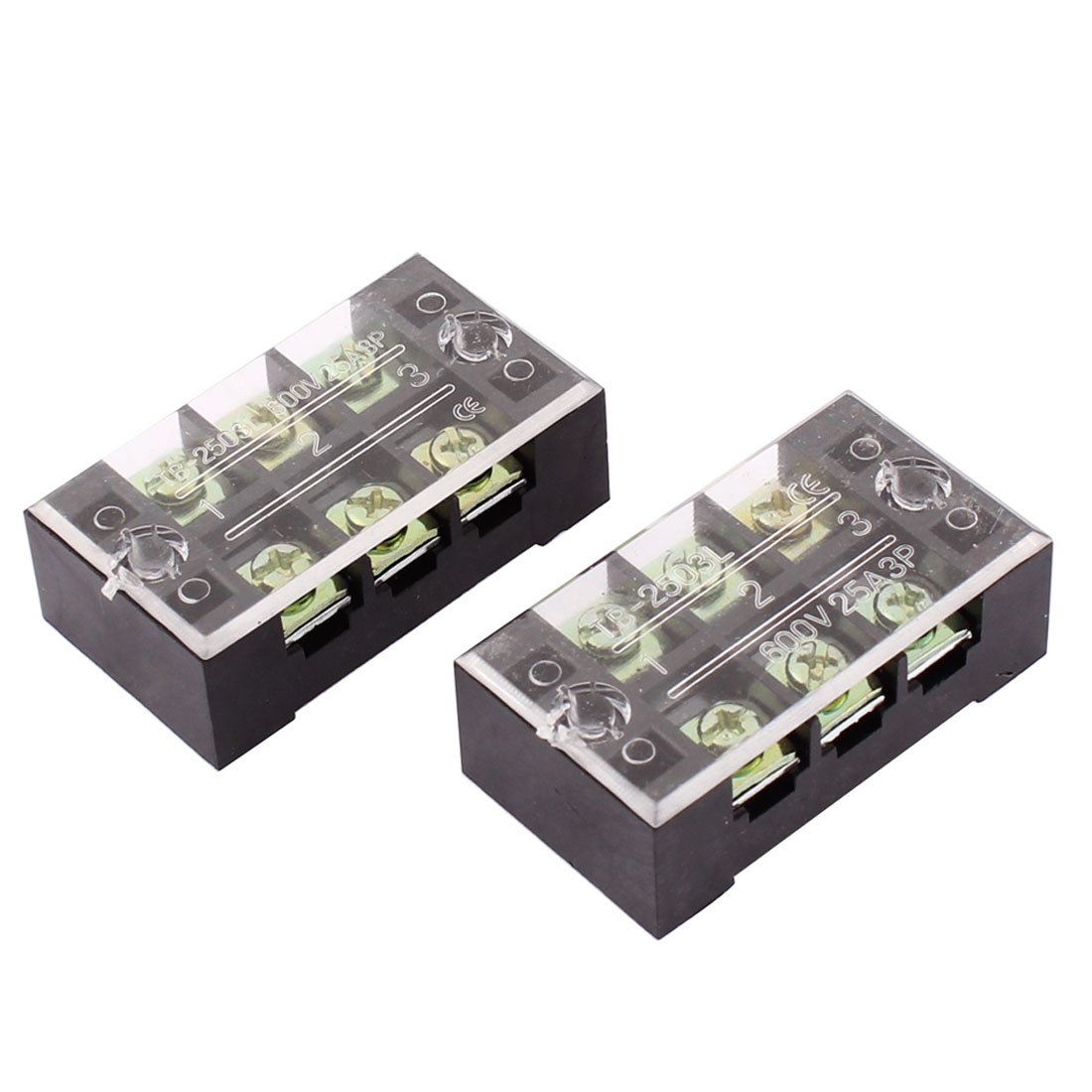 Sourcingmap 2pcs 600V 25A Electric 3 Positions Screw Terminal Barrier Block Strip