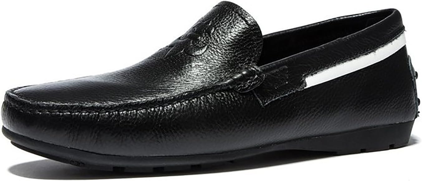MENSU Men's Classic Fashion Leather Driving Casual Loafers Boat shoes By French Designer black 10 D(M) US