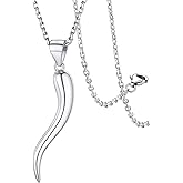 FaithHeart Italian Horn Pendant Necklace for Women Men Silver/Black/Gold Plated Stainless Steel Cornicello Necklace Protection Necklace Chains with Pendant Italian Charm Talisman with Gift Box