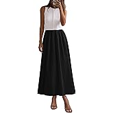 PRETTYGARDEN Maxi Dresses for Women 2025 Summer Casual Sleeveless Patchwork Flowy Vacation Sundress Knit Long Work Tank Dress