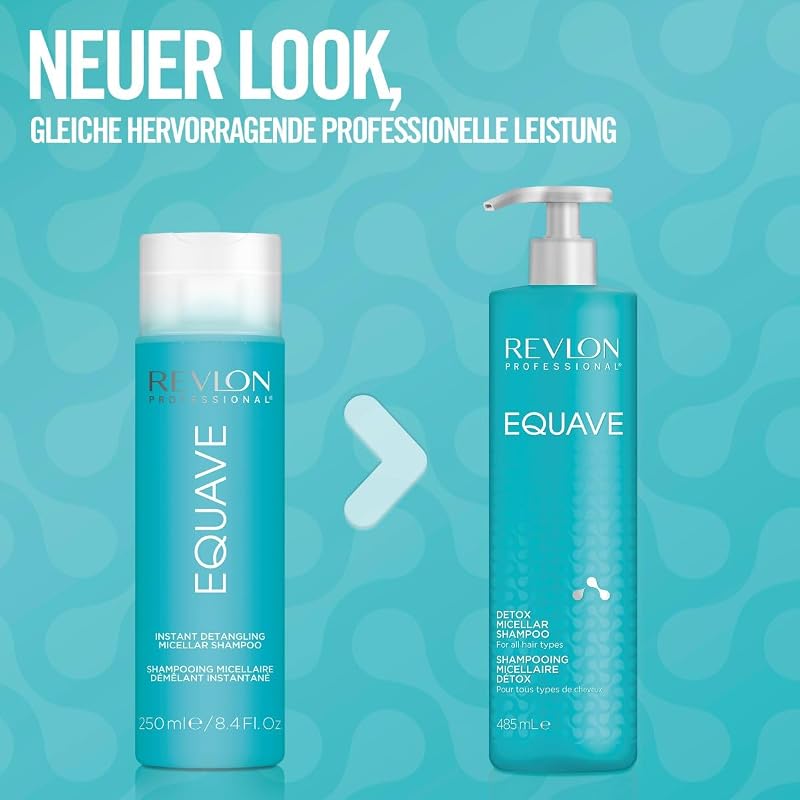 EQUAVE Detox Micellar Shampoo für alle Haartypen, 485 ml, tiefenreinigendes Mizellen Haarshampoo mit Gel-Textur, Haarpflege für seidige, glänzende Haare