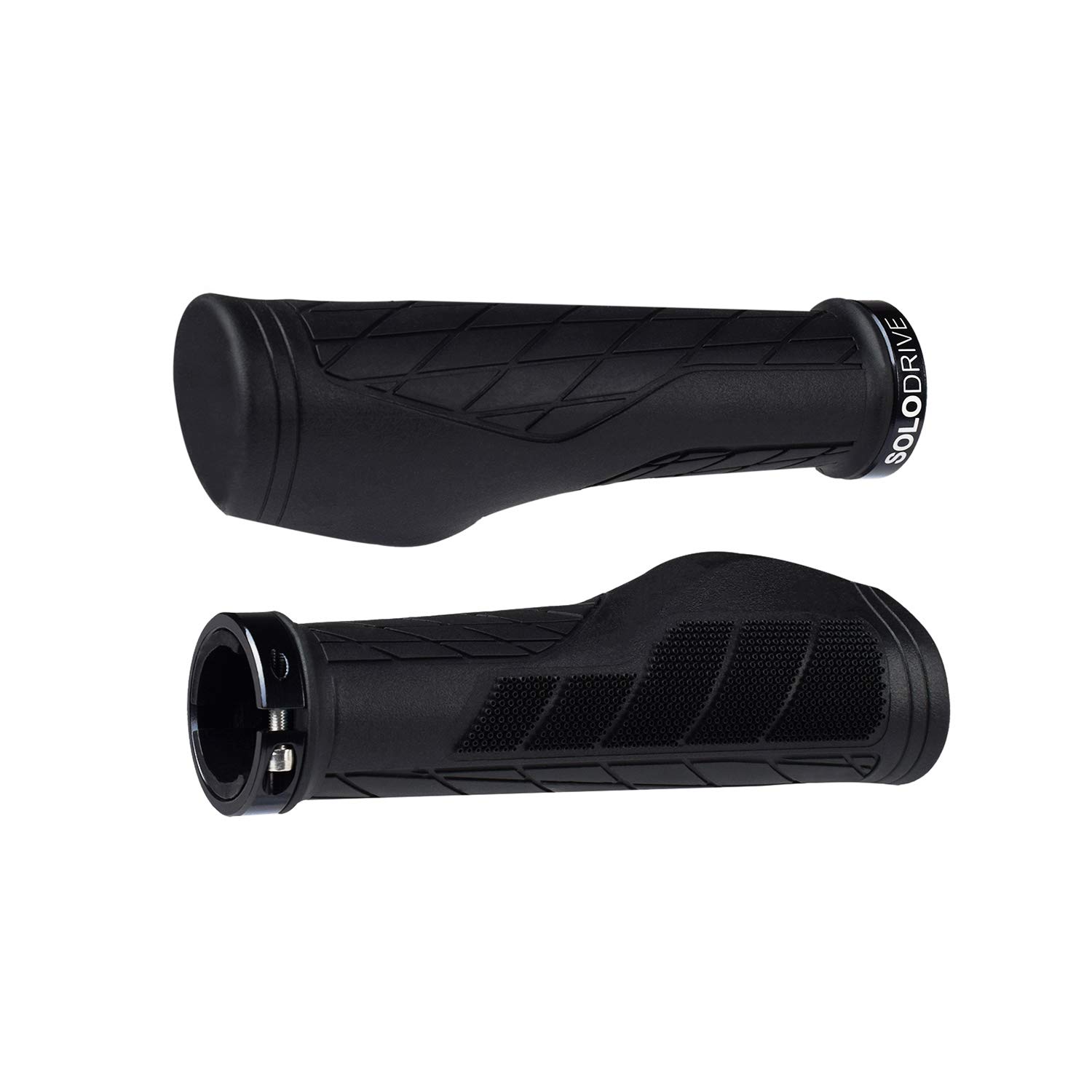 SOLODRIVE Ergonomic Design Mountain Bike Grips, Comfortable Bicycle Handlebar Grips, Single Lock-on and Non-Slip MTB Handle, Fit MTB, E-Bike, Hybrid, Scooter (Black)