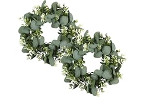 FULANDL 2PCS Artificial Eucalyptus Wreath, 11" Faux Green Leaves Wreath Farmhouse Greenery Wreath, Round Eucalyptus Wreath Ou