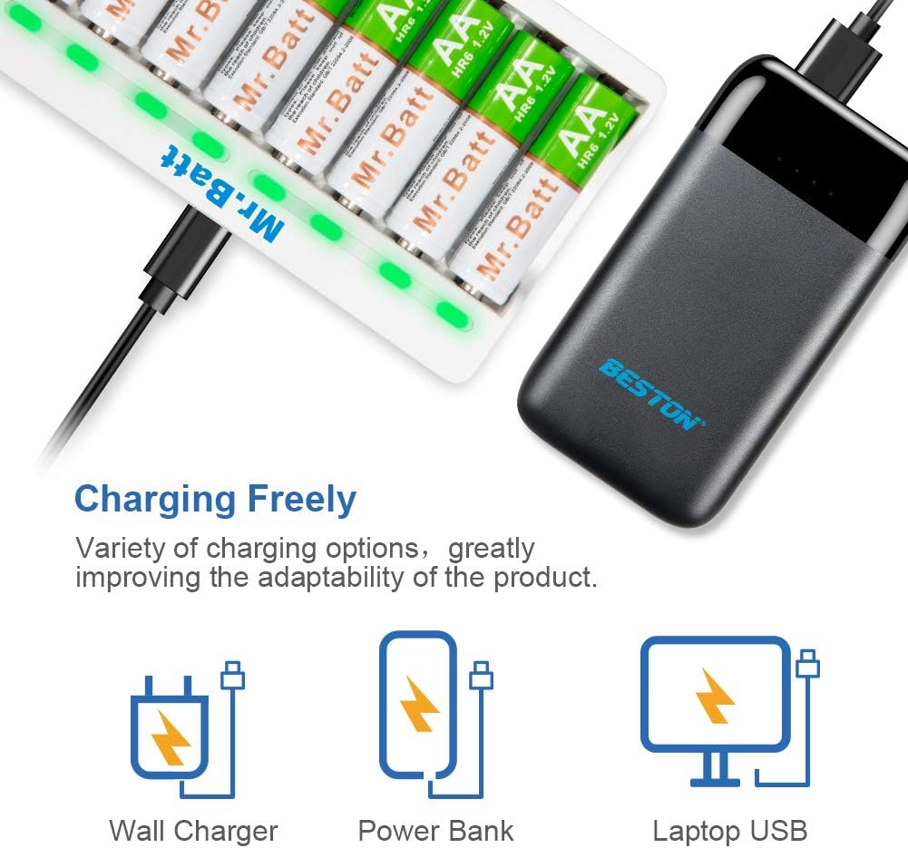 AA Rechargeable Batteries, Mr.Batt 8 Pack 1600mAh NiMH AA Batteries and Smart AA AAA Battery Charger: Home Audio & Theater