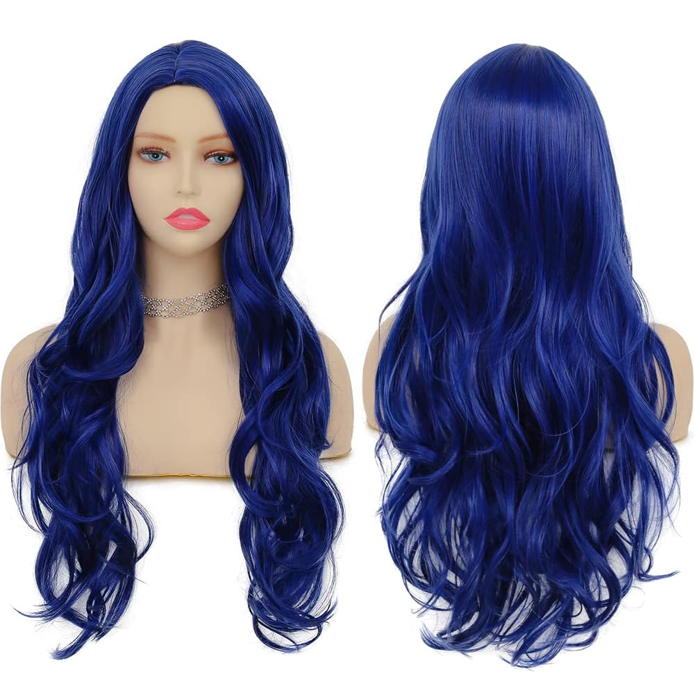 PORSMEER Long Blue Wavy Synthetic Hair Wigs for Women Anime Fancy Dress Costume Halloween Party Cosplay Wig 27 inch Long Replacement Full Wig with Middle Part — image 1