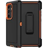 RubCase for Samsung Galaxy S23 Ultra Case with 2X Screen Protector, Dual Layer Bumper Cover with Belt Clip Holster & Kickstand, Full Body Heavy Duty Phone Case for Galaxy S23 Ultra 5G (Black/Orange)