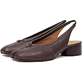 KOKOMOMO Black Split Toe Slingback Heels for Women Japanese Tabi Shoes Cylindrical Block Heels Pumps Chunky Heel Office Wedding Party Dress Shoes