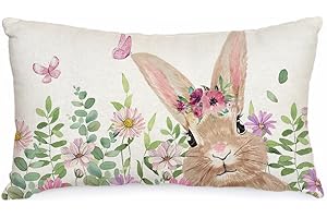 AACORS Easter Pillow Cover 12X20 Inch Bunny Floral Decoration Holiday Farmhouse Spring Pillow Case Decor for Home Sofa Couch AA356-12