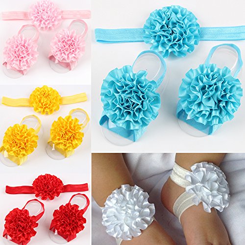 ROEWELL 5 Sets of Baby's&Girl's HeadBands/ Hair Bows and Barefoot Sandals Flower