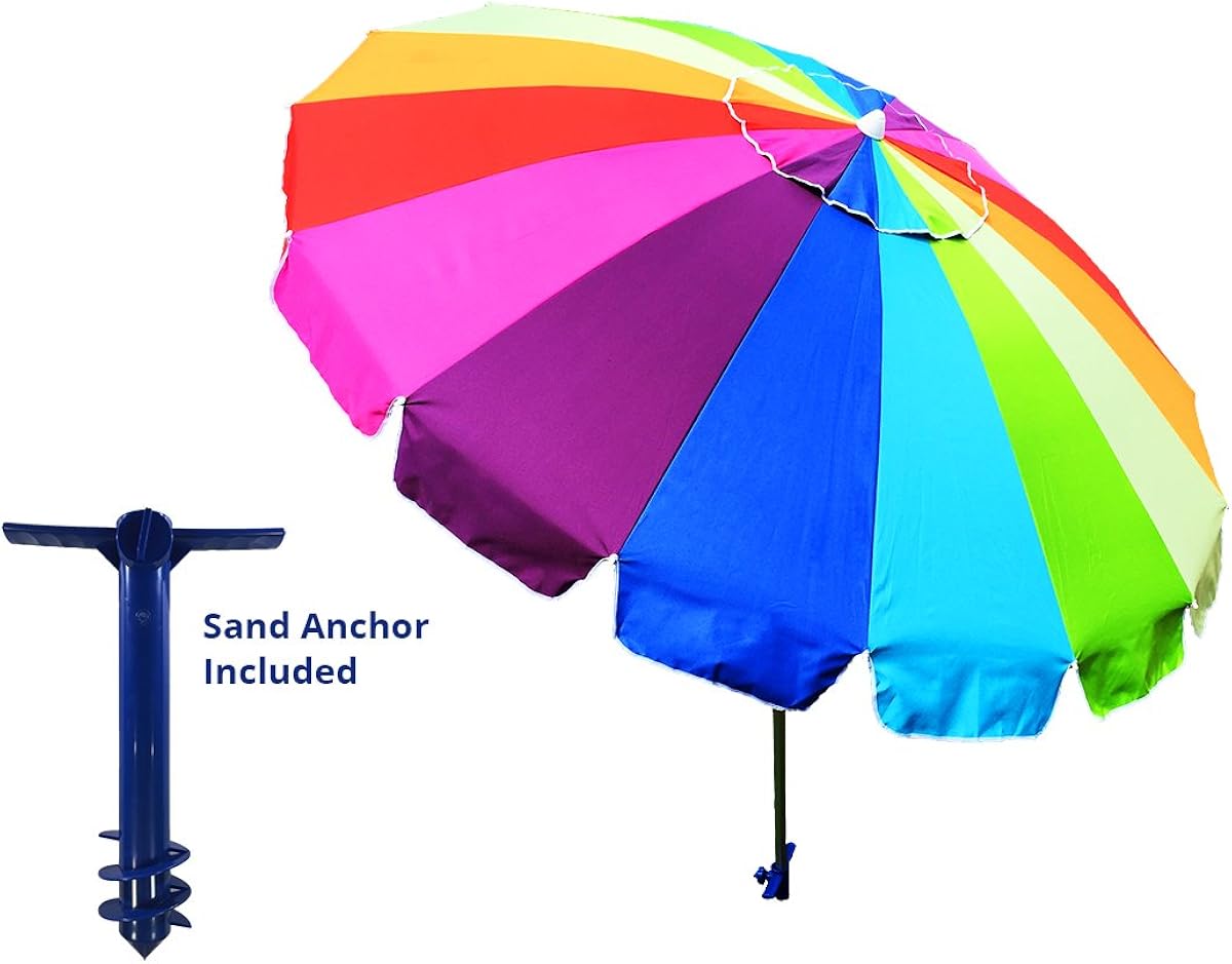 Giant 8' Rainbow Beach Umbrella, With UV Protection