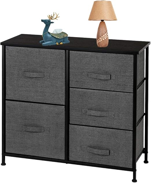 Amazon Com Azadx Wide Dresser Tower With Drawers Nightstand End Table With Removable Fabric Bins Sturdy Steel Frame And Wood Top Dresser Organizer For Home Use 3 Tier 5 Drawer Charcoal Gray