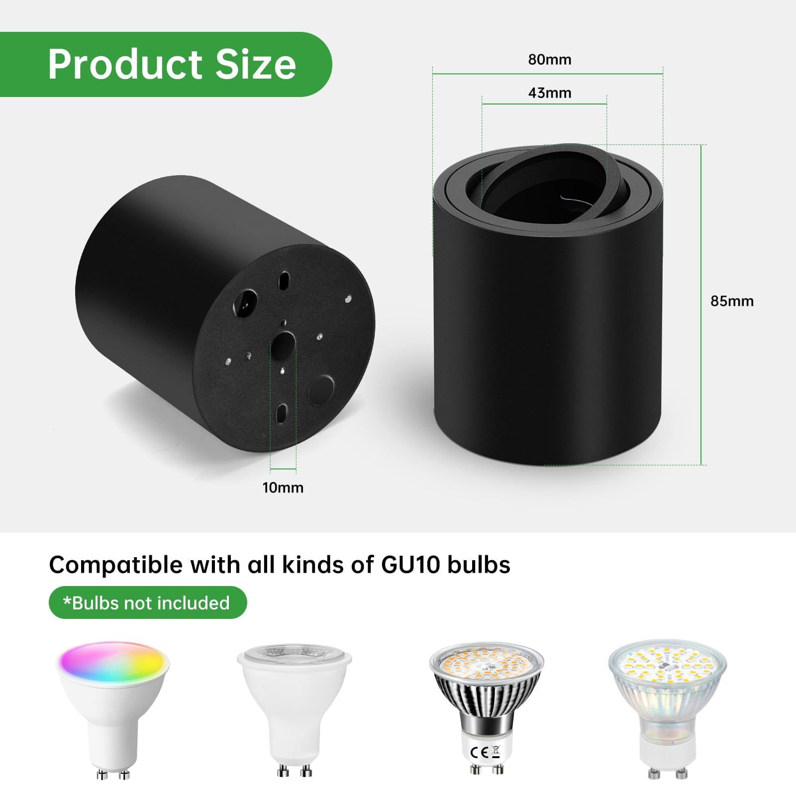 HOMEOW Aufbauspot Schwarz Deckenspot Aufputz 30° Schwenkbar Spots Led Aufbaustrahler für Gu10 ＆ LED Module，Aufbauleuchte Ohne GU10 - Lampe Deckenstrahler aus Aluminium Deckenleuchte für Bad, 4 Stück 3