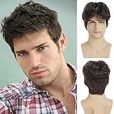 Dsimeig Mens Short Brown Wig Synthetic Natural Replacement Hair Wig for Daily Party Wear