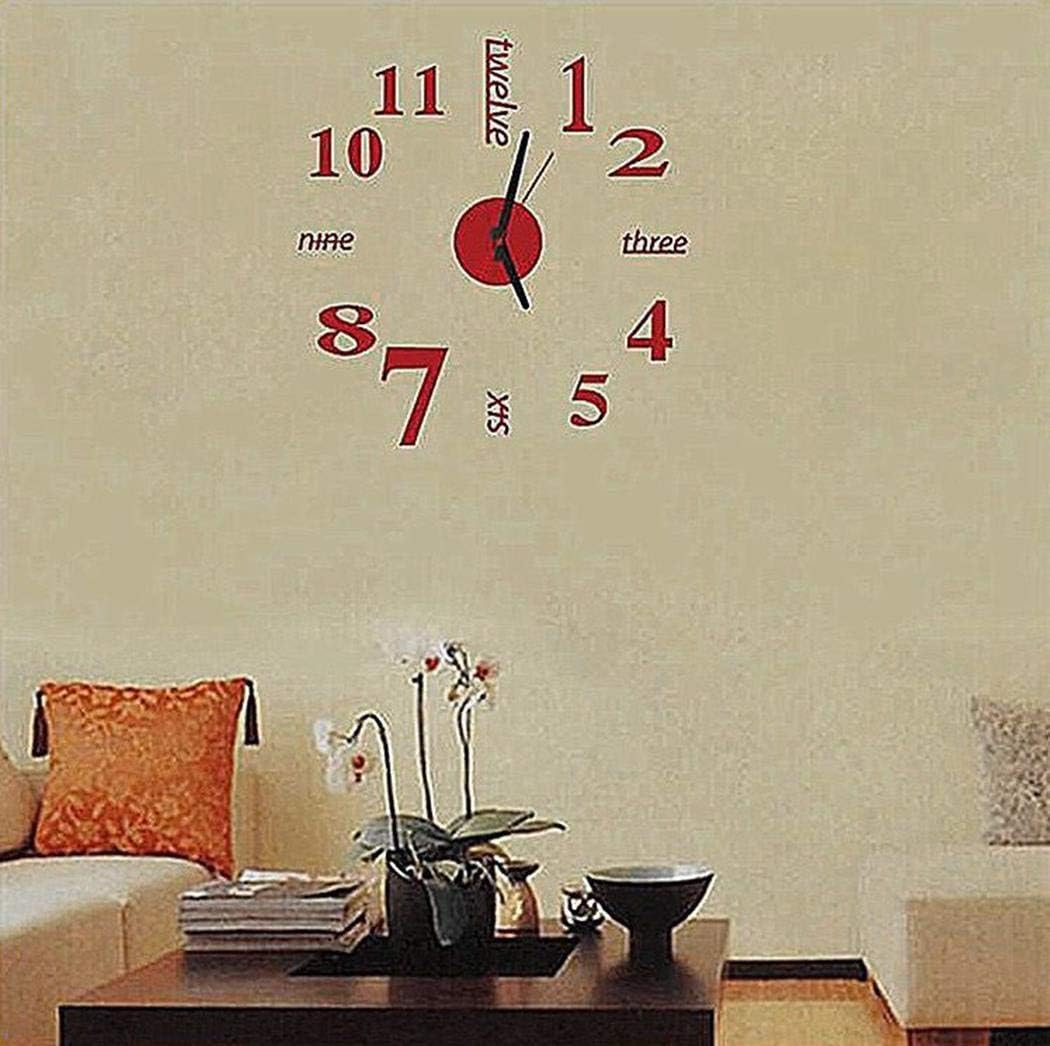 Ierkag Frameless DIY Wall Clock, Mute Round Shape Quartz Wall Clock Sticker Home Decorative Clock Wall Clock 50 x 50cm