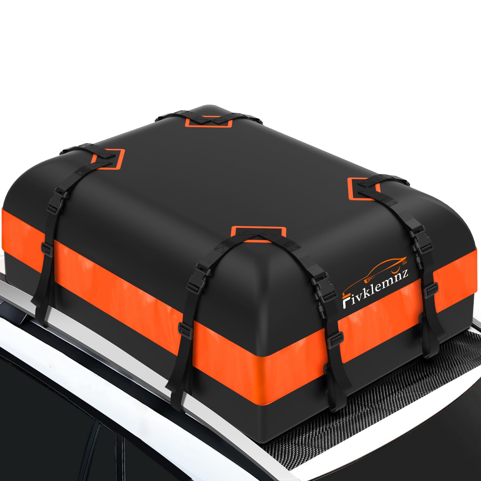 FIVKLEMNZ Car Rooftop Cargo Carrier Roof Bag Waterproof for All Top of Vehicle with/Without Rack Includes Topper Anti-Slip Mat + Reinforced Straps + 6 Door Hooks + Luggage Lock