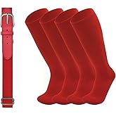 LFUFUESHOP Youth Baseball Socks Softball Socks with Baseball Belt, Red Baseball Socks Youth Boys and Red Baseball Belt Adjustable Softball Belt Set for Kids - Boys + Girls Red Knee High Socks