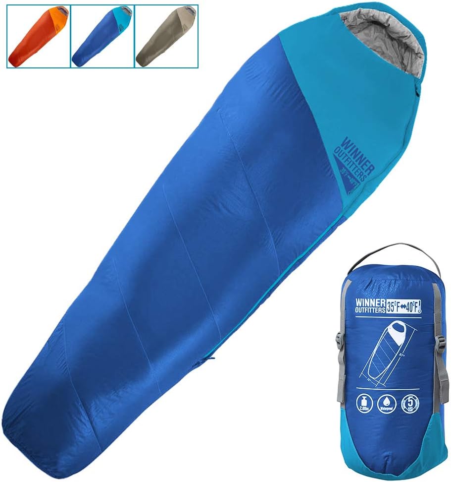 WINNER OUTFITTERS Mummy Sleeping Bag with Compression Sack, It's Portable and Lightweight for 3-4 Season Camping, Hiking, Traveling, Backpacking and Outdoor