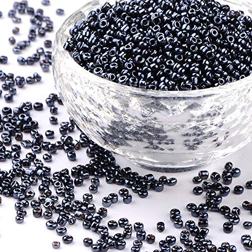 Perlin 3300 Pieces 3 mm Metallic Black Glass Seed Beads, Round, 8/0, Pony Beads