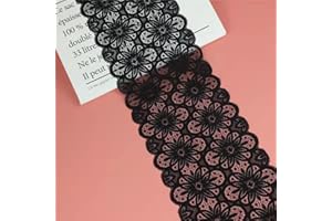 Feelmate 7in*5Yard Soft & Stretch Black Lace Fabric Roll Runner for Wedding Clothes or DIY Craft Decoration
