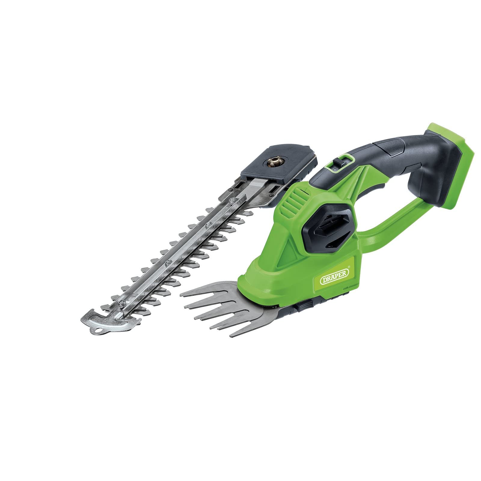 Draper D20 2-in-1 Cordless Hedge & Grass Trimmer 20V | 210mm x 8 mm Hedge Trimming | 80mm Grass Shear | Battery Not Included | Pruning Gardening Tool | 98505, Green