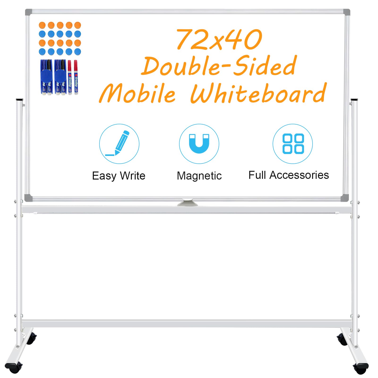 Photo 1 of * MISSING PARTS, HAS NO HARDWARE OR INSTRUCTIONS**
BSTPCOO Double-Sided Rolling Whiteboard on Wheels 72"x40", Large Magnetic Mobile Whiteboard with Stands, 6' x 3' Portable Dry Erase Board with Stand Up White Board with 2 Eraser, 6 Markers, 20 Magnets