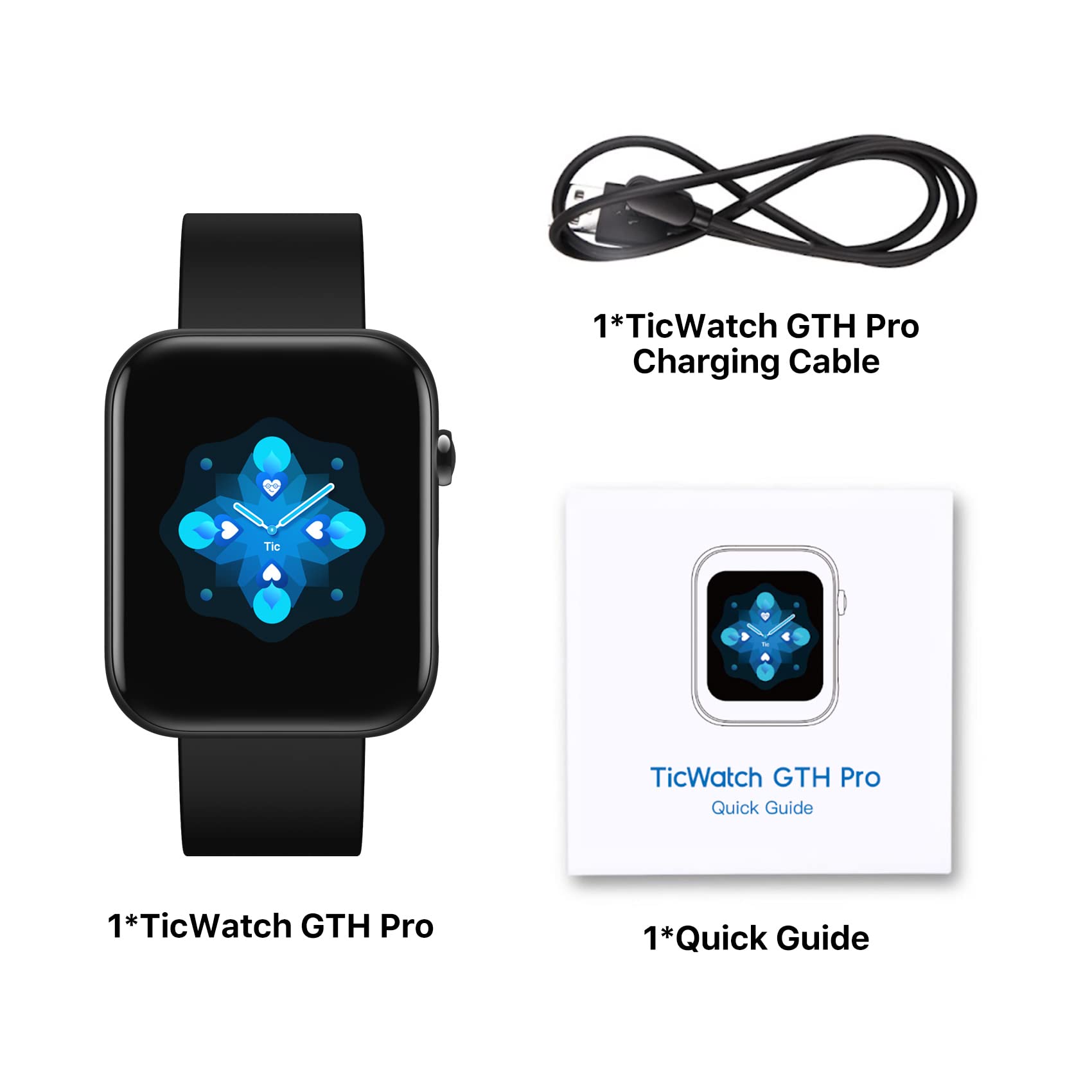 Ticwatch GTH Pro Smartwatch Arty Heart Health and Dual Sensor Technology 5ATM Waterproof GPS Fitness Tracker with Heart Rate & Sleep Monitor Blood Oxygen for Men Women iOS/Android Compatible