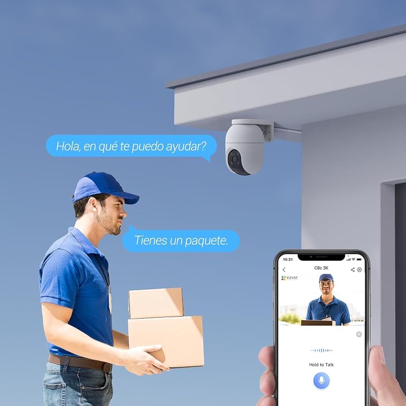 C8c 3K Kit de 2 Cámara WiFi Exterior 360°, Visión Nocturna en Color, Detección de Humanos/Vehículos con IA, Seguimiento Automático con Zoom, Defensa Activa con Luces/Sirena, Compatible con Alexa
