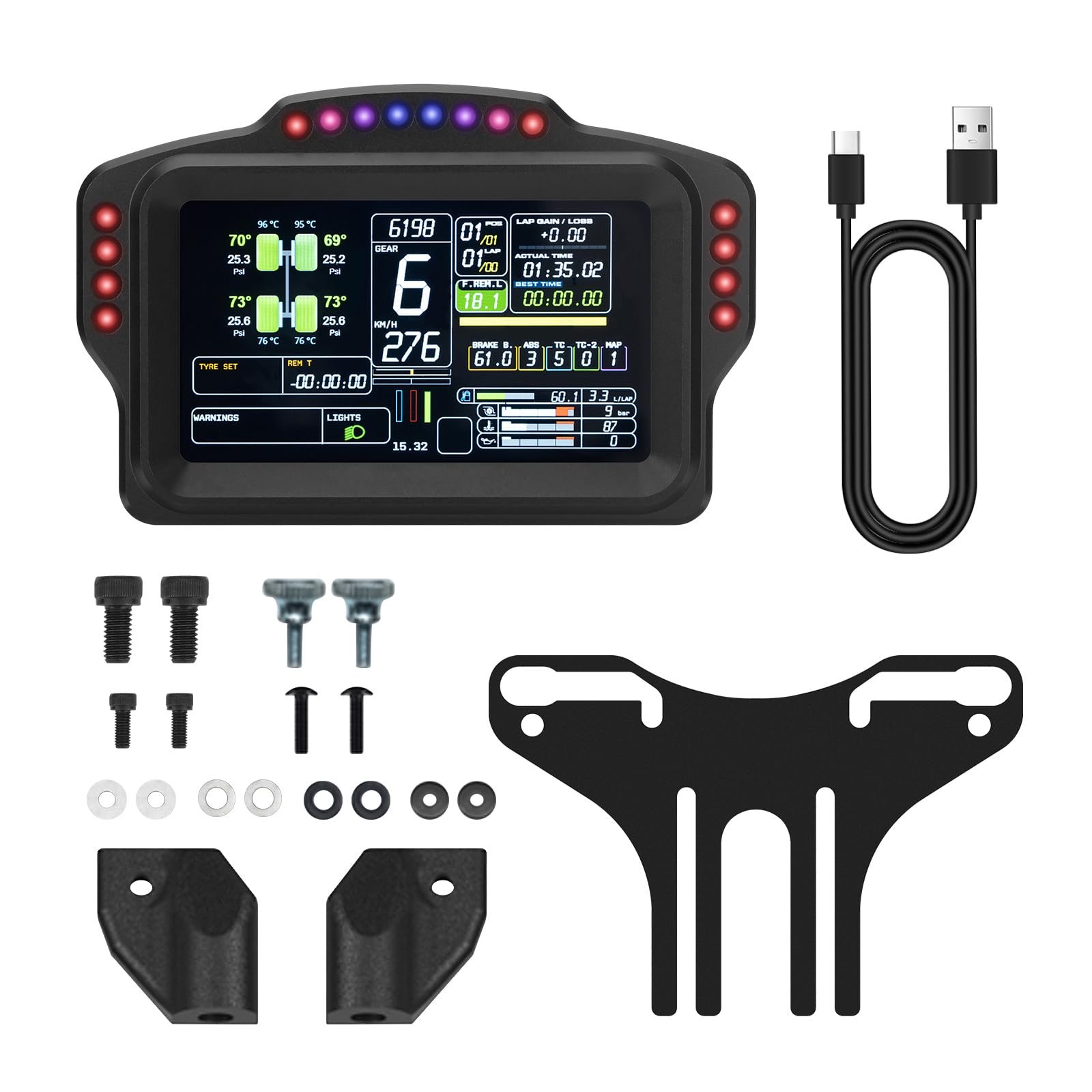 DV480 Pro V5 SimRacing Dashboard-DDU-Display Sim Racing Dash with 5" Screen & 16 RGB LEDs for Simulation Racing Games Accessories
