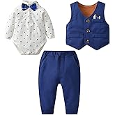 famuka Baby Boy 3 Piece Formal Outfit Suit with Bows Waistcoat Gentleman Tuxedo