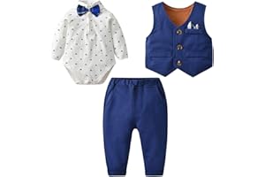 famuka Baby Boy 3 Piece Formal Outfit Suit with Bows Waistcoat Gentleman Tuxedo