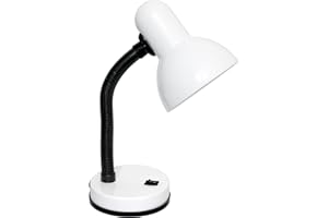 Simple Designs LD1003-WHT Basic Metal Desk Lamp with Flexible Hose Neck for Office, Living Room, Bedroom, College Dorm, Bookshelf, White (Pack of 1)