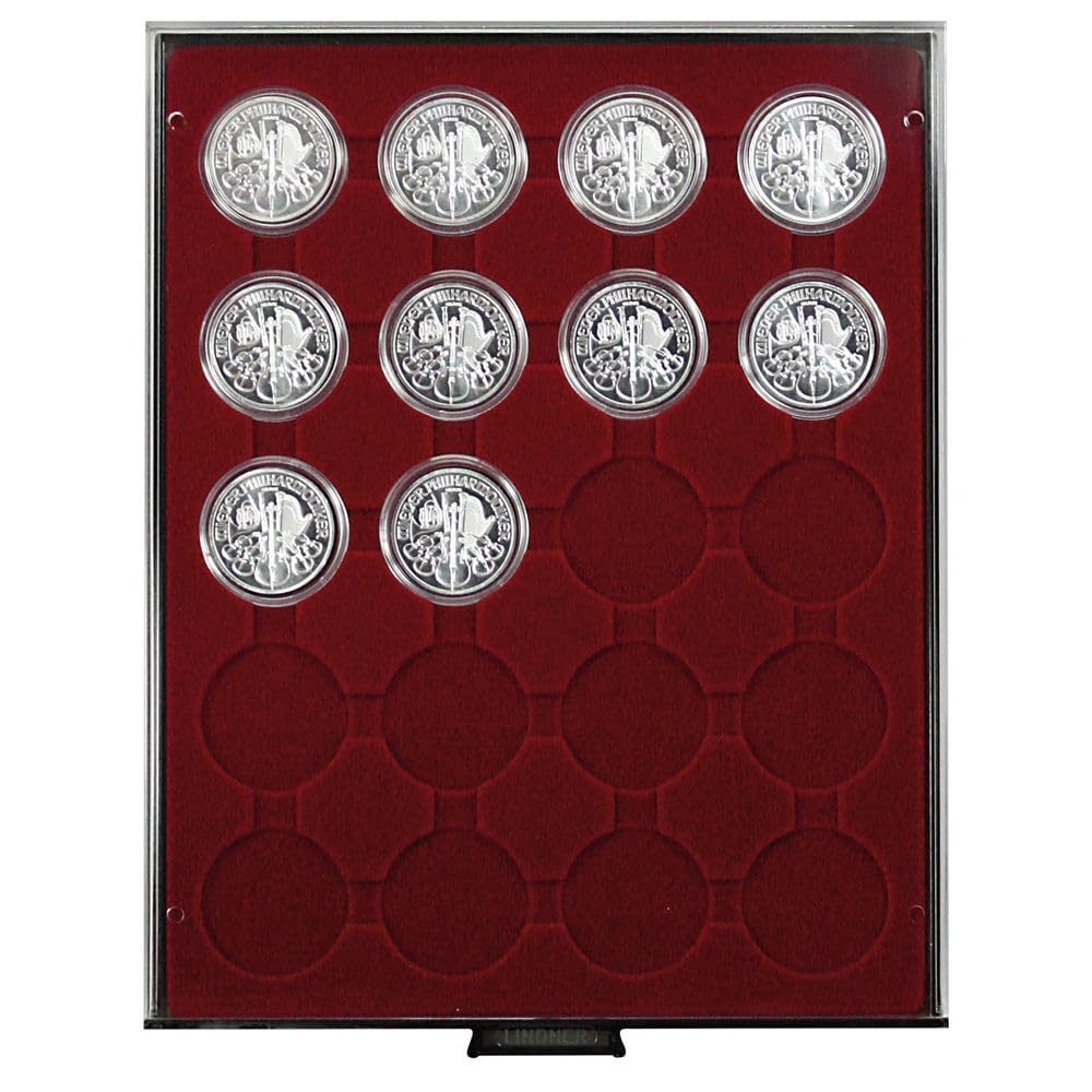 Lindner 2944 Coin Box-Smoked glass / dark red insert