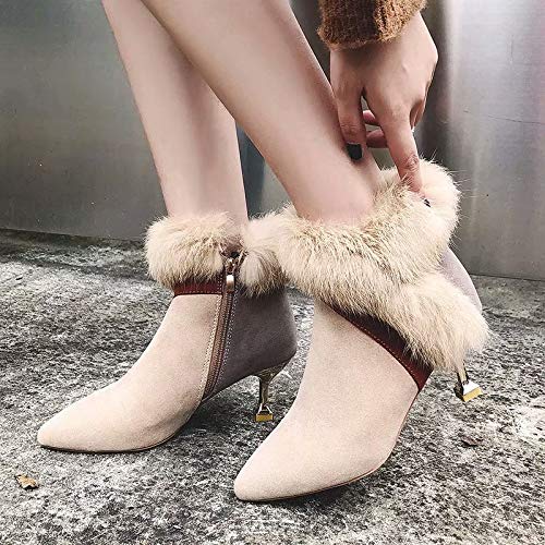 Hot Sales! NRUTUP Fashion Women's Sexy Ankle Pointed-Toe Fine Heel Shoes Keep Warm Short Boots (39,Beige) - Thumbnail 2