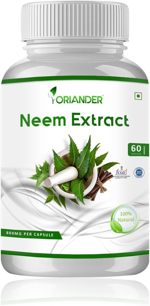 oriander 100% natural, pure & organic neem extract 800 Mg 60 capsules (pack of 1)