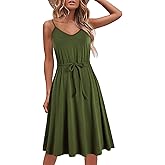 Women's Casual Summer Dress Beach Sleeveless Spaghetti Strap Adjustable Waist A Line Sun Dresses with Pockets 826