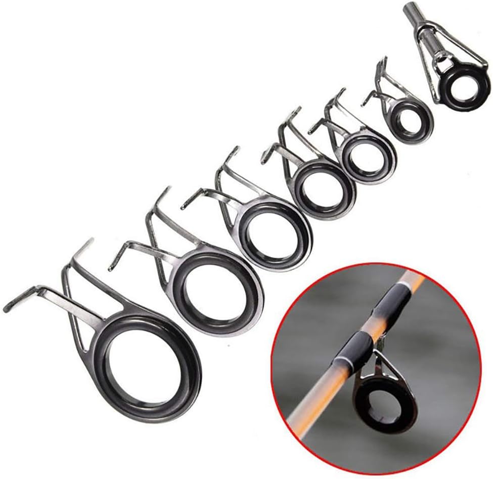 Austinstore 7Pcs Mixed Size Fishing Rod Guides Tip Top Eye Line Rings Building Repair Kit