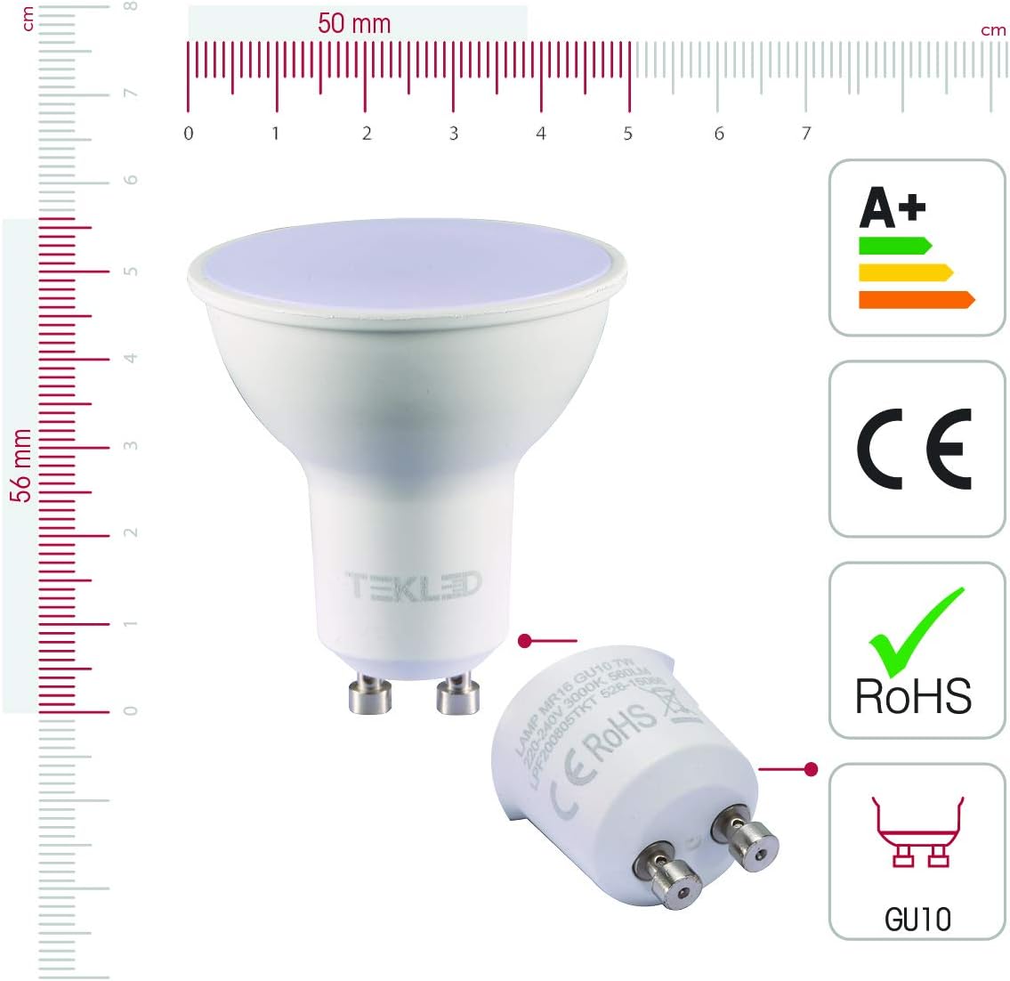 TEKLED® GU10 LED Bulbs, 3000k Warm White, 10 Count (Pack of 1) - Image 3