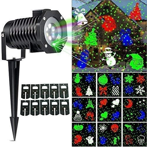 Ucharge Christmas Laser Light, [Newest Version] Snowflake Led Spotlight Landscape Projector, Multi 10 Slides Sparkling Laser Light Show Indoor Outdoor Rotating Projection Lights - Green Laser
