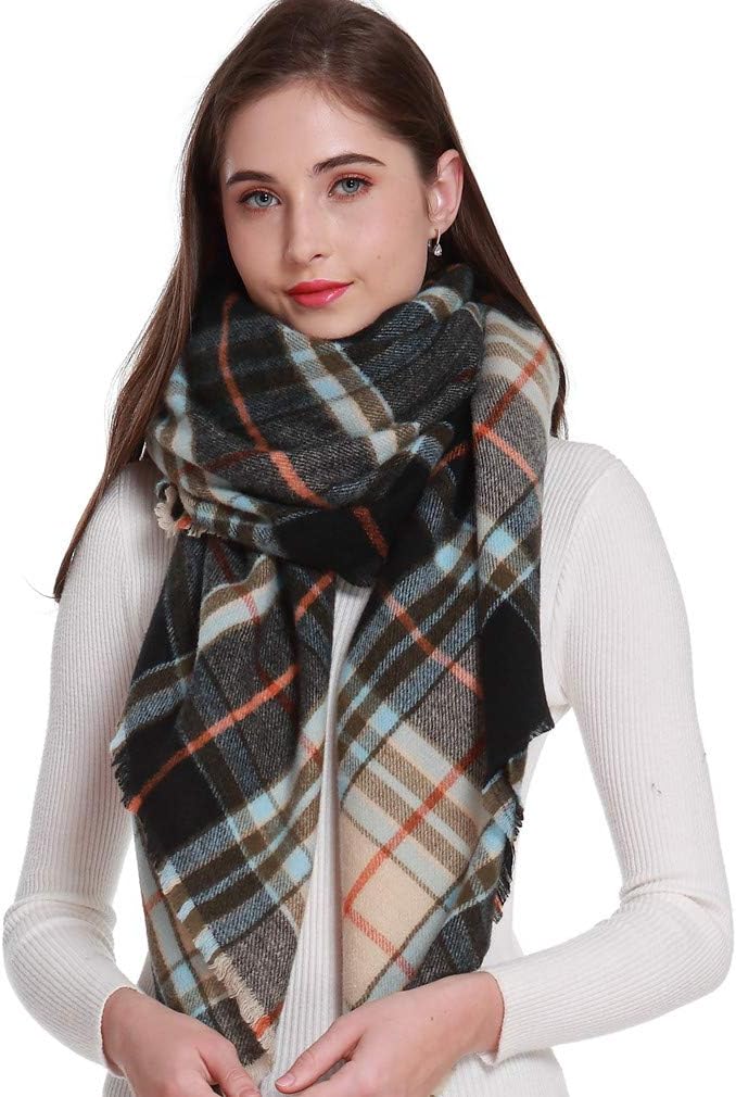 Large Soft Plaid Scarf Women Winter Knit Blanket Scarf Cashmere Feel Shawl and Wraps